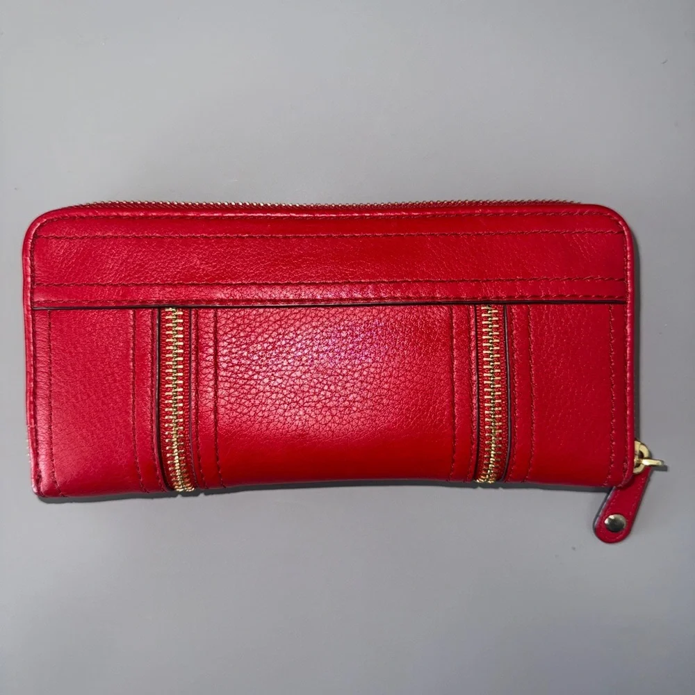 Michael‎ Kors Red Leather Zip Around Continental Wallet Gold Tone Hardware